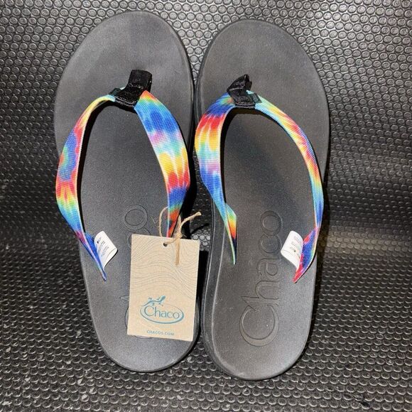 Chaco Chillos Dark Tie Dye Flip Flop Sandals Rainbow Black Shoe Men's Size 11 - Picture 3 of 5